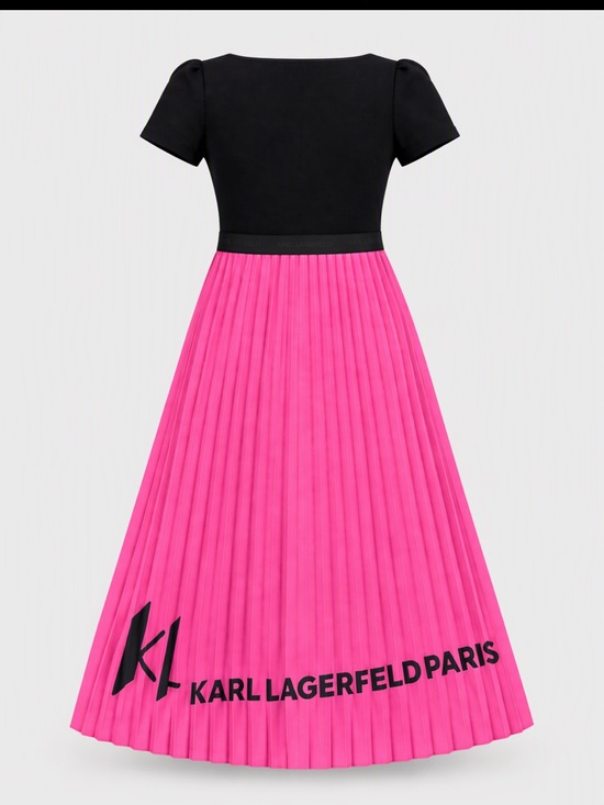 Karl Lagerfeld Dresses & Skirts - Karl Lagerfeld Black & Hot Pink Pleated Logo Midi Dress